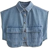 ZUCKY Women's Denim Cropped Jacket Summer Button Down Vest Sleeveless Going Out Tops