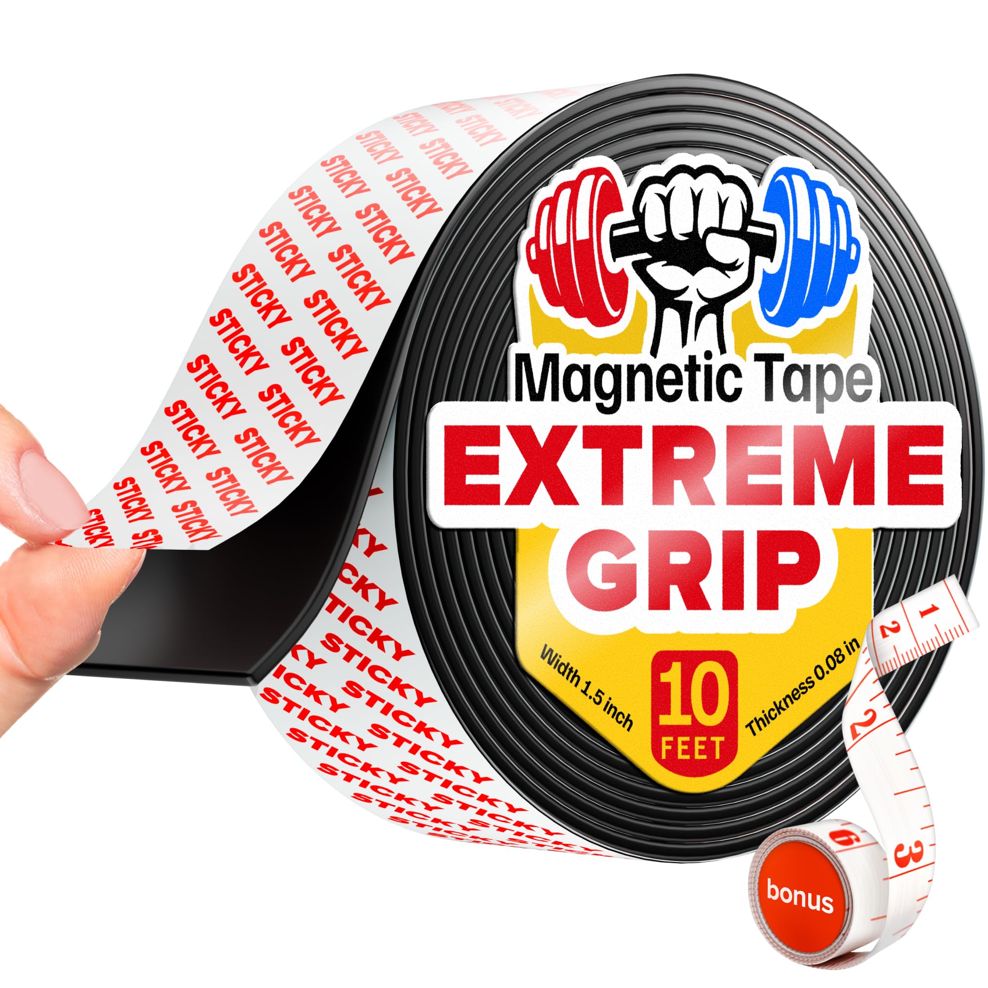 Super Sticky Magnetic Tape (10 feet x 1.5 inch) - Stong Magnet Strip with Adhesive Backing for DIY & Crafts - Easy to Cut and Mount on Fridges, Whiteboards & More
