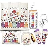 Funnymoom 6 Pcs Grandma Gifts for Women, Best Grandma Birthday Gift from Granddaughter Grandchildren Grand kids, 17 oz Glass Cup Canvas Tote Bag for Birthday Mothers Day Valentine