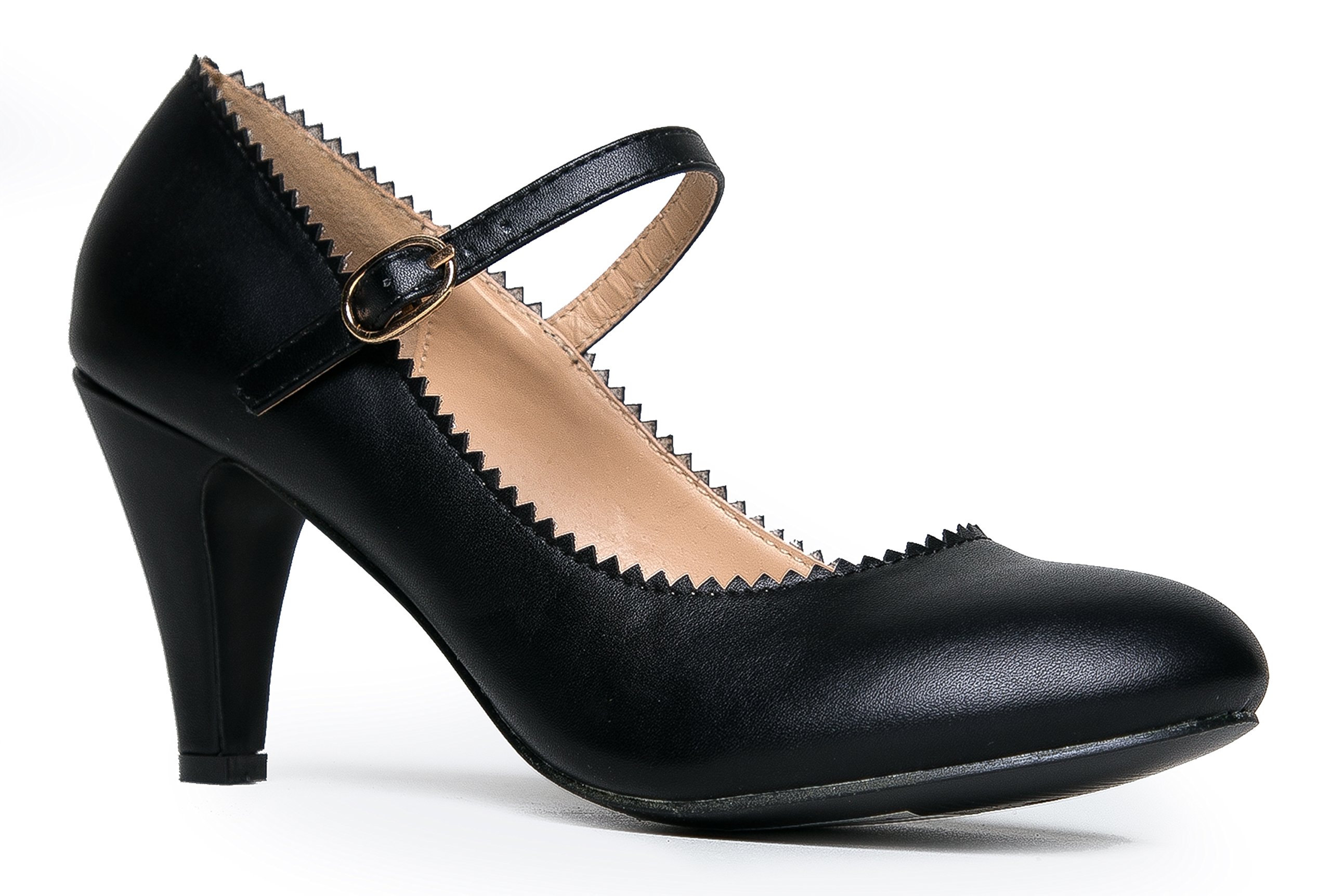 J. Adams Honey Heels for Women - Round Toe Scalloped Edge Retro Mary Jane Pumps - Vintage Mary Jane Heels for Women