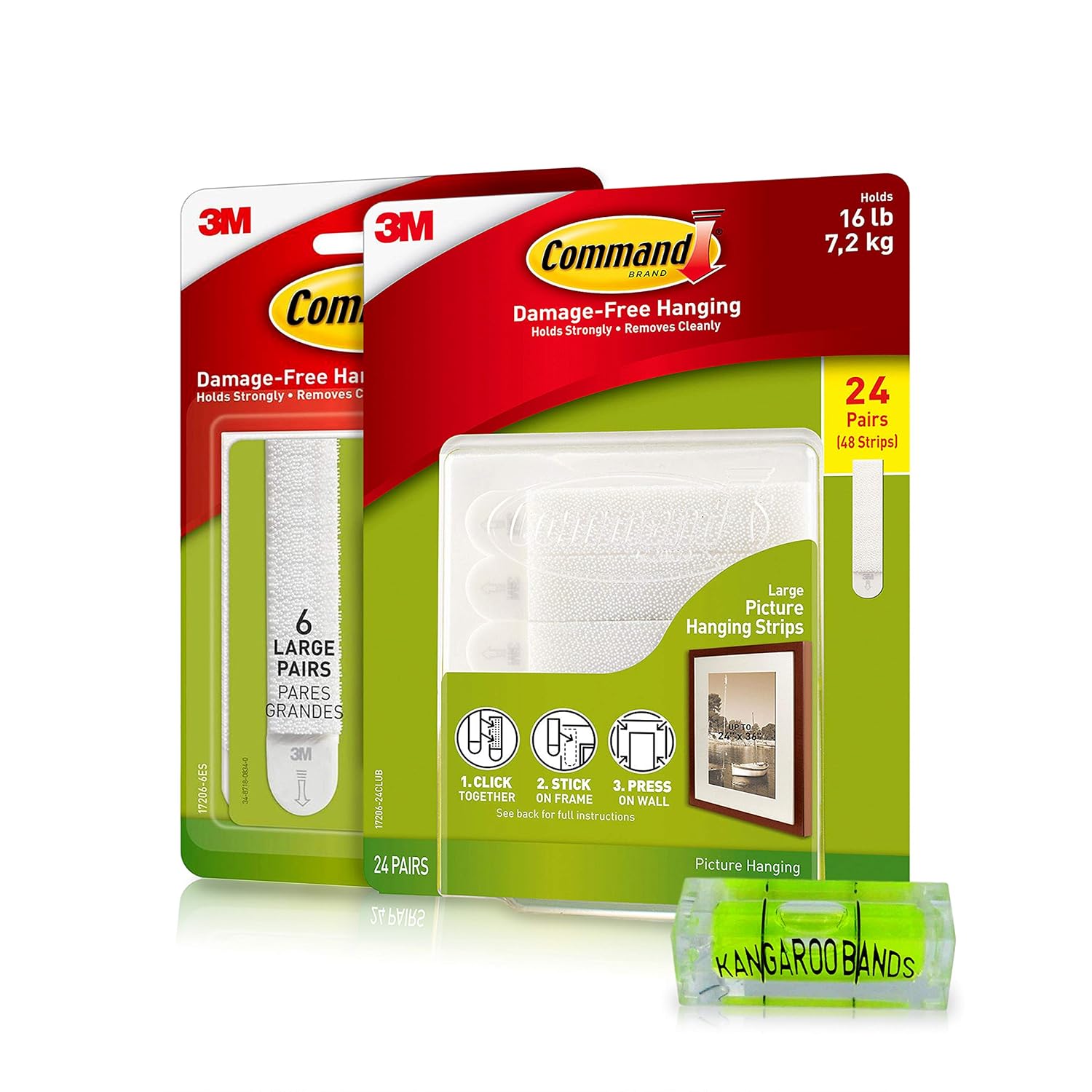 Command Picture Hanging Kit| Damage-Free Hanging Strips & Leveler| Perfect for Hanging Small & Large Frames, Photos, Pictures on Walls & More| No Nail/Hook Damage| Easy Hanging (30 Pairs & Level)