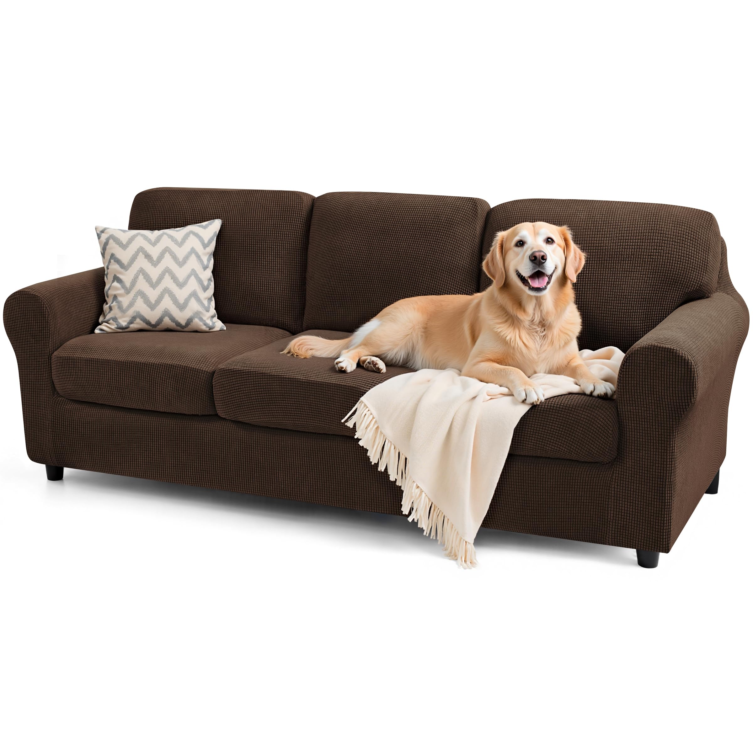Photo 1 of SUBRTEX 7 Pieces Stretch Sofa Slipcover,Couch Cover for 3 Cushion Washable Sofa Cover with Individual Backrest Cushion Covers for Living Room(Large,Chocolate)