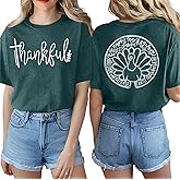 Thanksgiving Shirts for Women: Thankful Grateful Blessed Shirt Fall Pumpkin Tshirts Casual Short Sleeves Tops