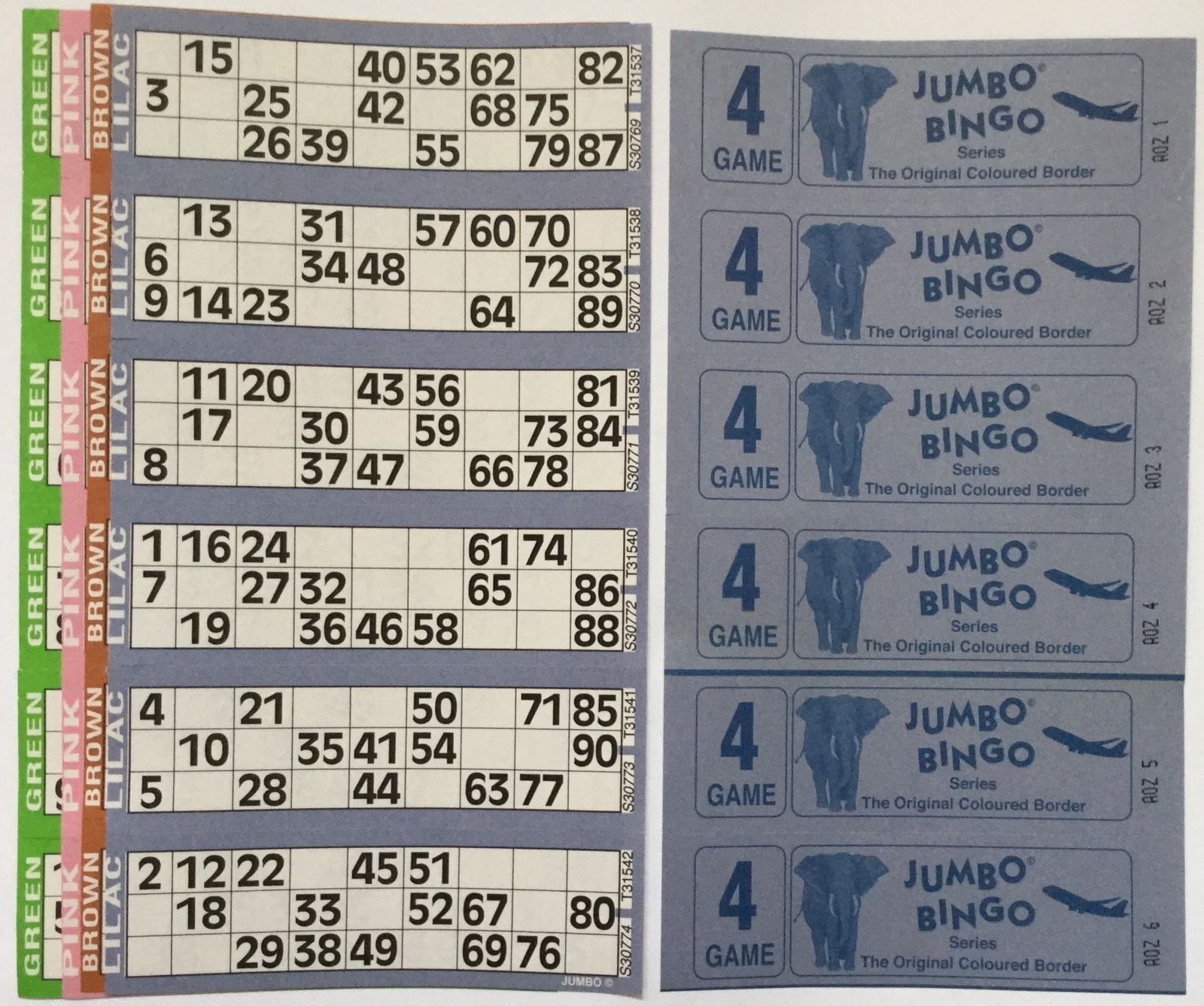 Jumbo 1500 4 PAGE GAMES BINGO TICKETS 6 TO VIEW BINGO BOOKS