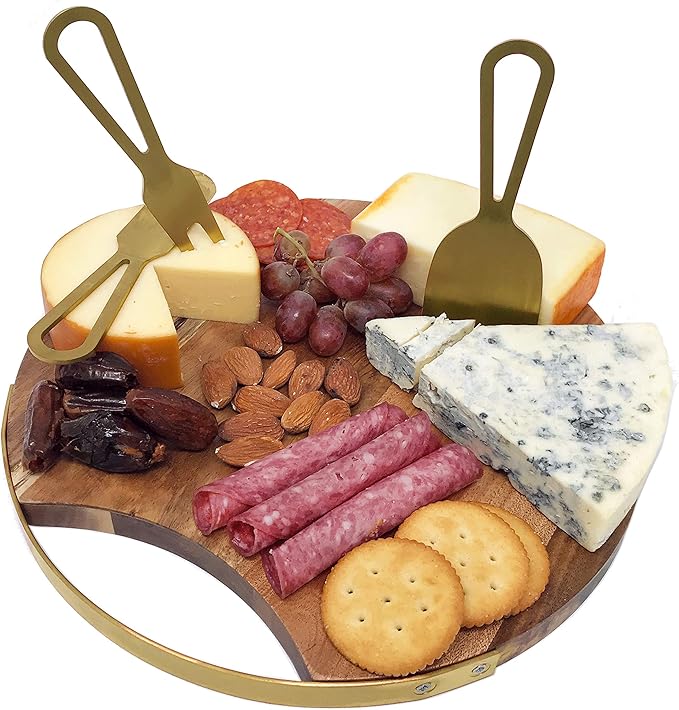 Magnetic Cheeseboard with Serving Utensils by Choosy Chef – Charcuterie Board. Includes a Guide to Best Wine & Cheese Pairings (10 Inch, Brushed Gold)
