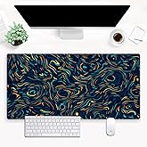 Cindasun Abstract Starry Sky Swirl Gaming Desk Mat - XXL Large Mouse Pad for Keyboard & Mouse with Stitched Edges, 31.5" x 15.7" Colorful Art