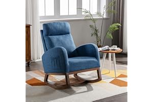 ZEIINPA Modern Accent Rocking Chair, Upholstered Nursery Glider Rocker Chair for Baby, Comfy Armchair with Side Pocket, Living Room Lounge Arm Chair with High Backrest, Blue