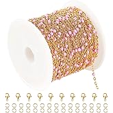 UMAOKANG 33 Feet Pink Bead Chain for Jewelry Making - Gold Plated Stainless Steel DIY Jewelry Supplies