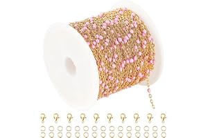 UMAOKANG 33 Feet Pink Bead Chain for Jewelry Making - Gold Plated Stainless Steel DIY Jewelry Supplies