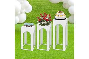 EDUJUAN 3Pcs Square Pedestal Stands for Party, Metal Display Plinth Pillars, Cake Dessert Table Pillar for Wedding Ceremony B