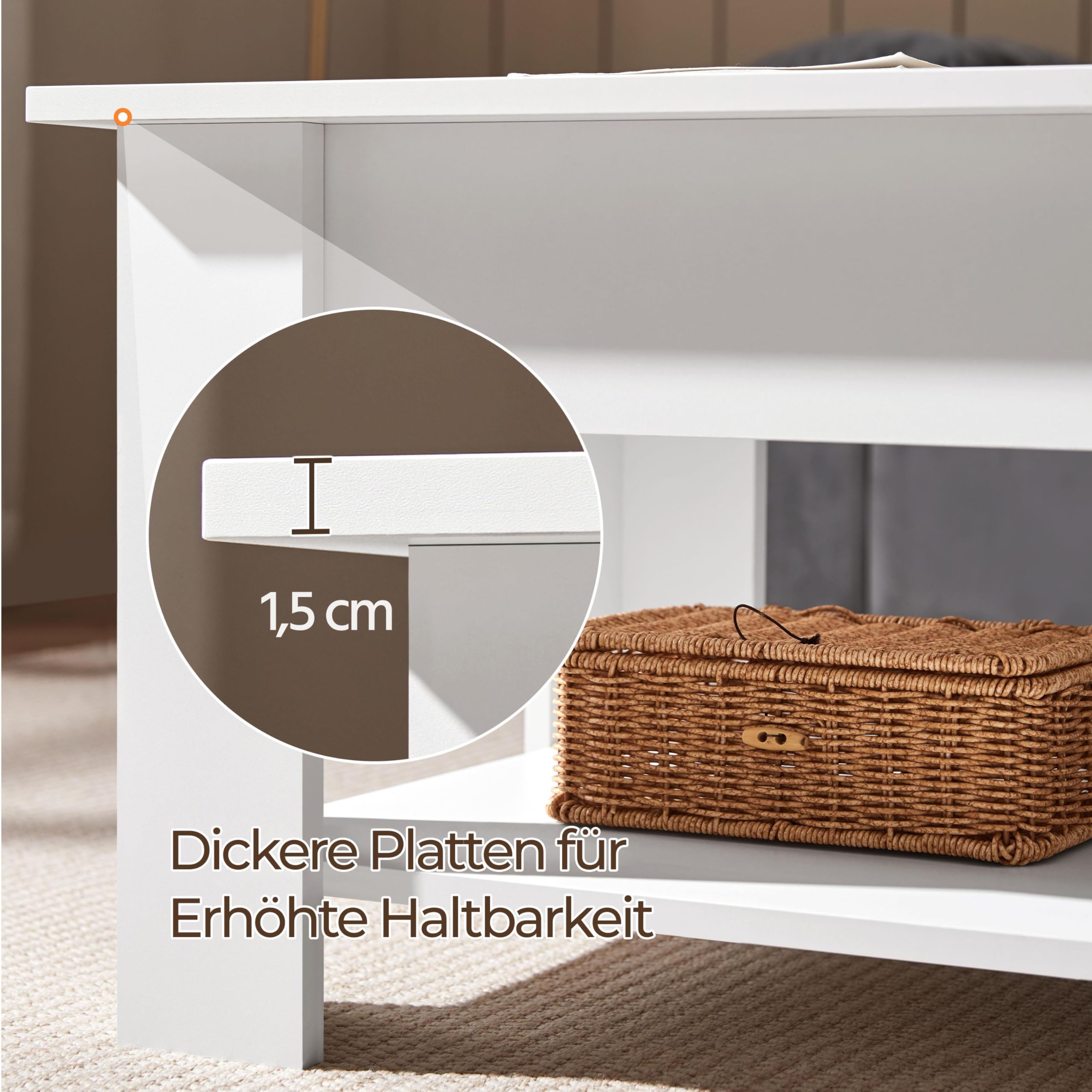 Yaheetech Couchtisch mit Höhenverstellbarer Platte Kaffeetisch ausziehbarer Wohnzimmertisch Sofatisch für Wohnzimmer, Büro, weiß 9