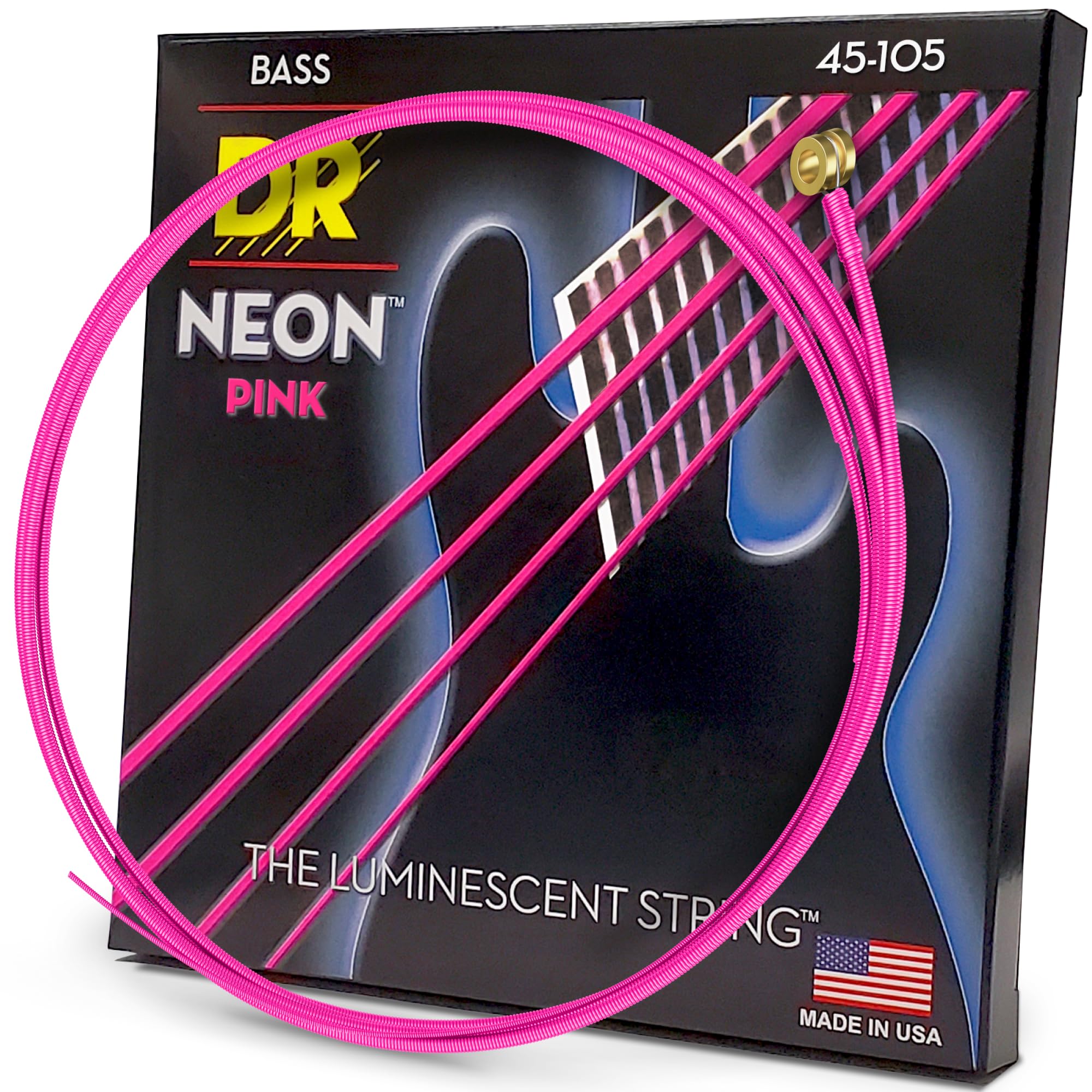 DR Strings HI-DEF NEON™ - PINK coloured Bass Strings: Medium 45-105