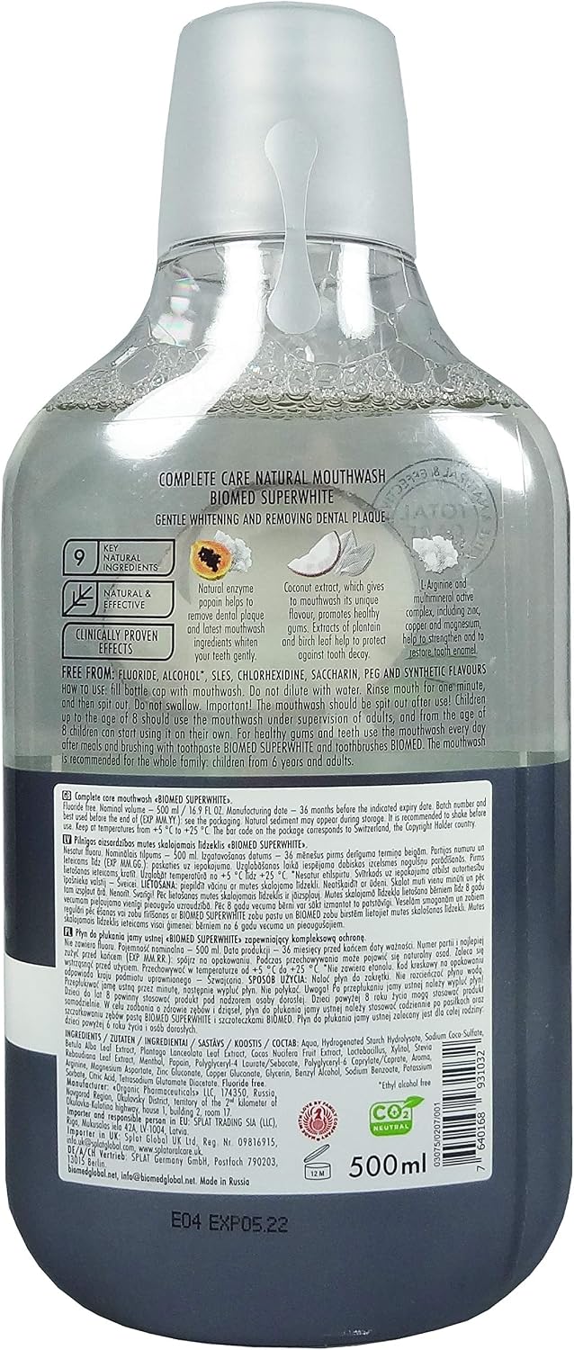 Biomed Superwhite Natural Coconut Mouthwash for Gentle Whitening Alcohol Free, Coconut & Mint - 500ml (Pack of 1) - Image 3