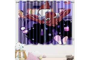 FJKJHKGJ Black Girl Curtains for Bedroom, Room Decor Blackout Window Drapes, Purple African Girl Printed 2 Panel Sets, 82x63 Inch