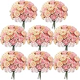 Geosar 8 Bundles Artificial Peonies Flowers Fake Silk Peony Bouquet Faux Peonies Flowers Bulk for Decoration Vase Floral Arrangements Wedding Party Table (Pink,Yellow)