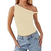 Ythomm Women One Shoulder Ruched Crop Tank Tops Casual Off The Shoulder Twist Strap Summer Tanks Tops Going Out Crop Shirts