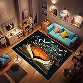 Abstract Book Print Area Rug, Classroom Library Book Lovers Room Floor mats, Classroom and Library Reading Rugs, Flannel Living Room Non-Slip Soft Machine Washable Folding Carpet 24x36inch