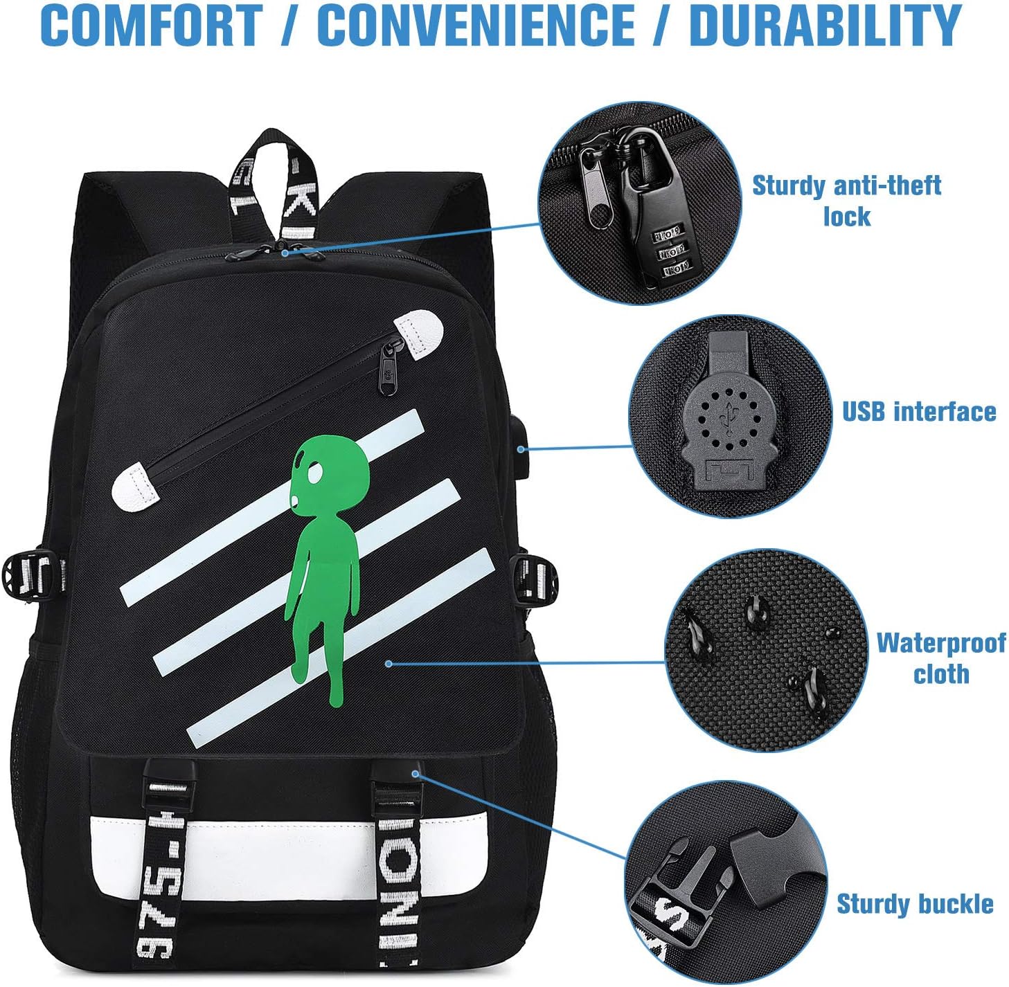 Anime Laptop Backpack for Boys, Alien School Bags Bookbags for Teen Boys - Image 5