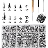 Sysarua 455 PCS DIY Punk Spikes and Studs Kit, 10 Size Metal Spikes and Studs Leather Rivets for Craft and Punk Style Clothing, Shoes Belts Dog Collar, Square Pyramid Studs Round Dome Rivets