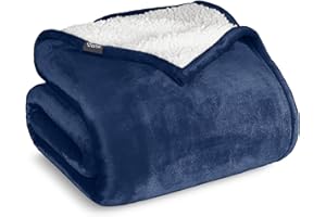 Bare Home Sherpa Fleece Blanket - Full/Queen Size - Blanket for Bed, Sofa, and Couch - Warm & Lightweight - Fluffy & Soft - Reversible (Full/Queen, Dark Blue)
