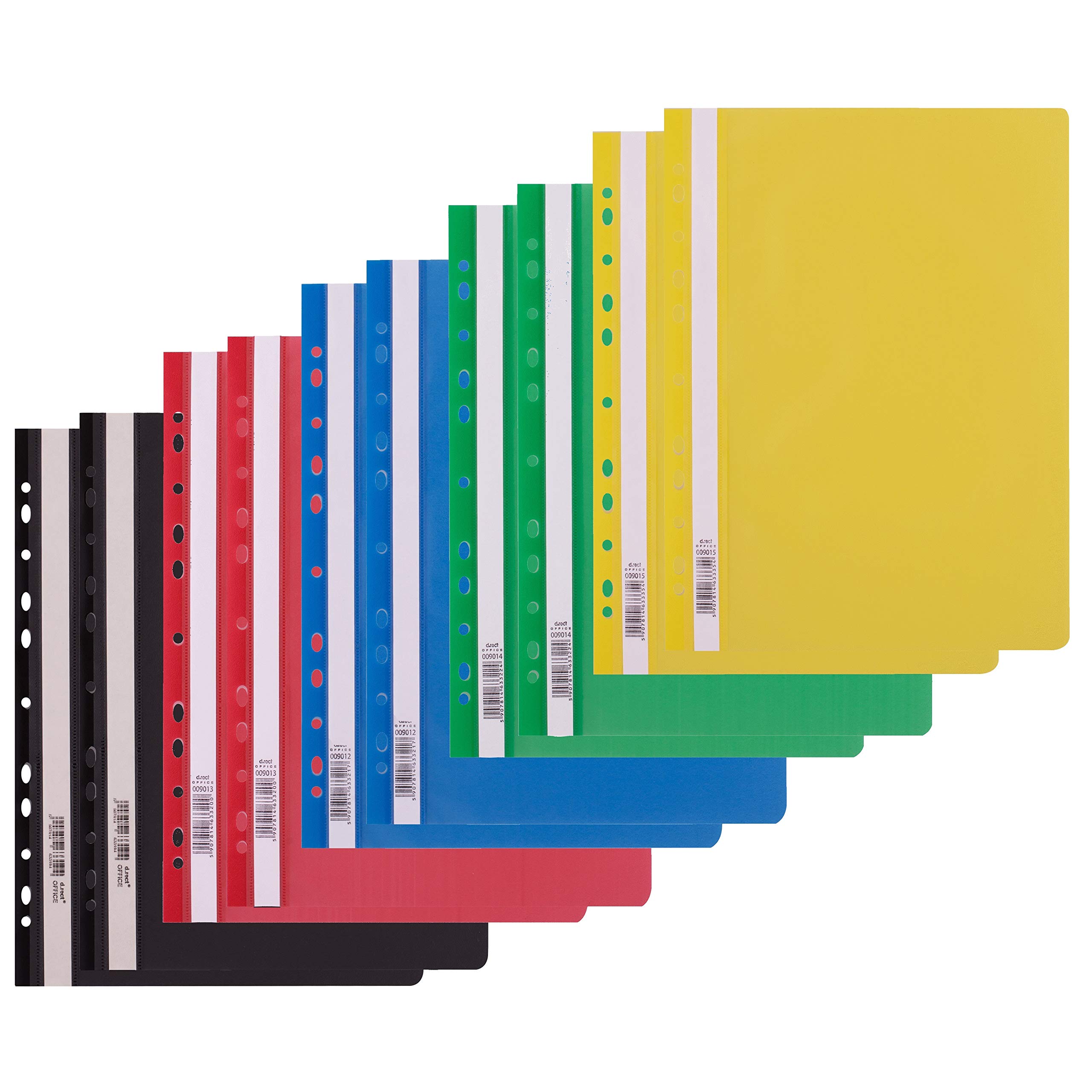 D.RECT Pack of 10 File folders (2 Pieces per Colour 5 x 2) | A4 Cardboard File folders with Holes Made of Plastic with Transparent Front Cover | Plastic, Made of PP Film | Perforated - Euro