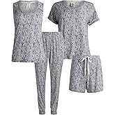 Lucky Brand Women's Pajama Set - 4 Piece Sleep Shirt, Tank Top, Pajama Pants, Lounge Shorts (S-XL)