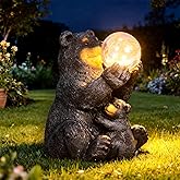DIINOR Solar Garden Statues Loving Bear Figurine with Ballon Lights for Outside, Yard Decorations Outdoor, Garden Decor Unique Birthday Housewarming Gifts for Mom, Women
