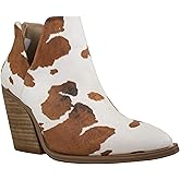 ARIDER ARiderGirl Dean Womens Western Booties with Cow Print Slip On V Cut Stacked Heel Boots