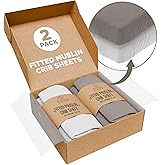 Crib Sheets 100% Organic Muslin Cotton Sheets for Boys & Girls, Fitted Sheets for Standard Crib & Toddler Mattress - Super Soft & Breathable for Cozy Comfort | White + Grey - 52"x28" (2 Pack)
