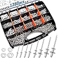 smseace 1280Pcs Stainless Steel Rivets with Pop Rivets with Washer for Metal,Furniture,Automotive,Instrument