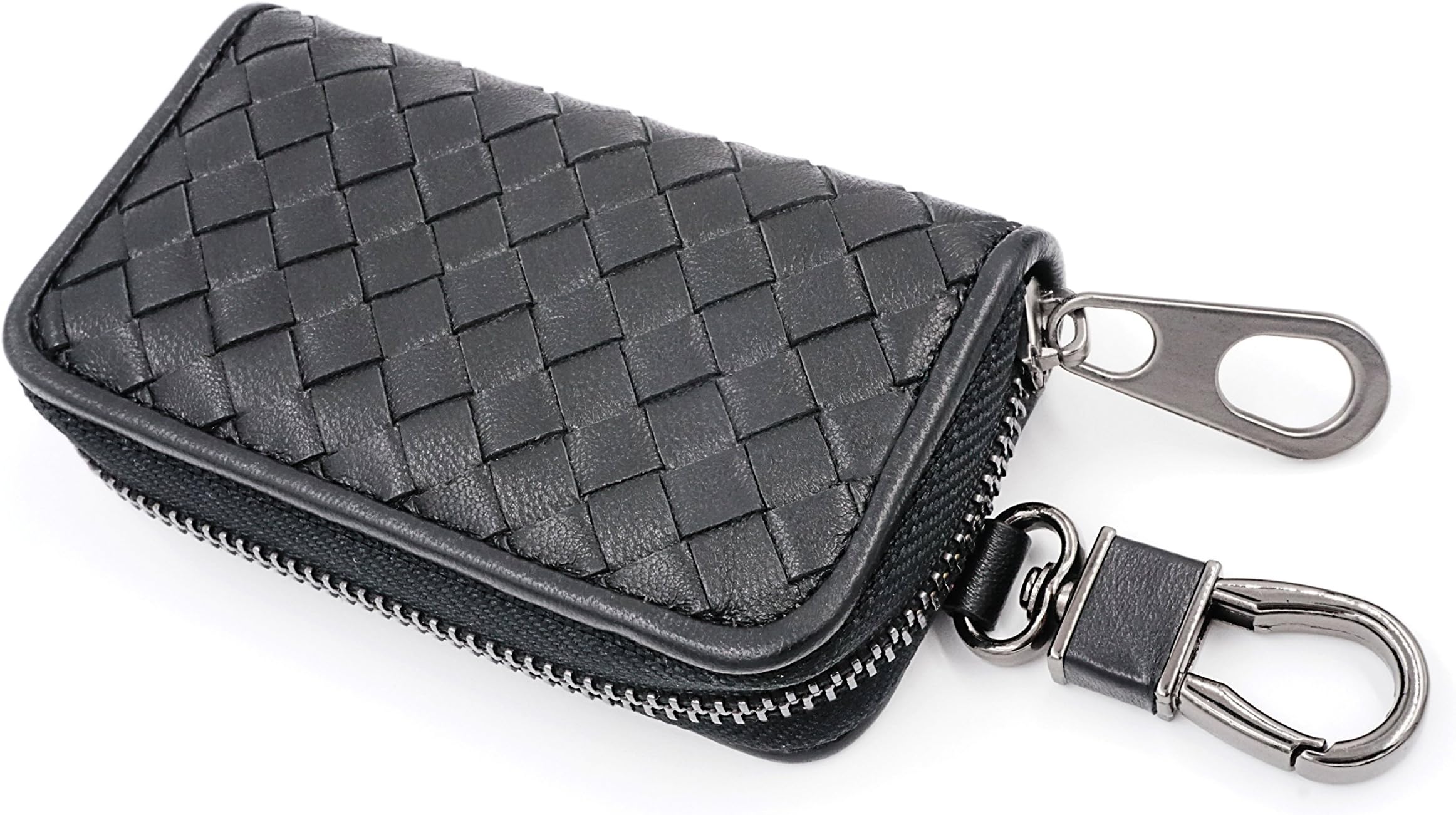 Tarhoo Car Key Case Genuine Leather Zipper Key Wallet with 6 Hooks in Gift Box for Holiday Gifts (Black)