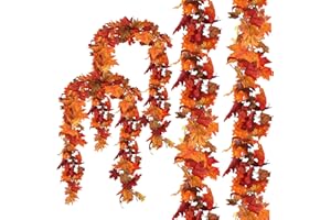 CQURE 4 Pack Fall Leaf Garland, Total 23.6Ft Artificial Fall Vines Autumn Garland Fall Maple Leaves Thanksgiving Decor for Home Wedding Fireplace Christmas