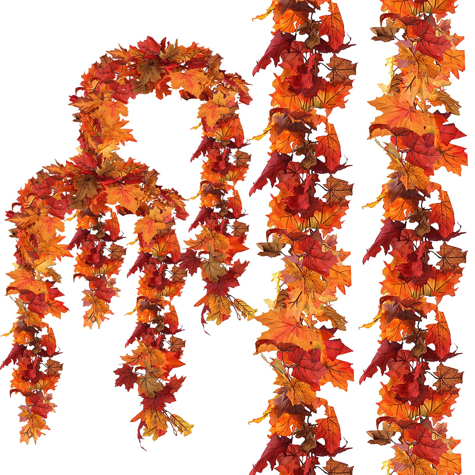 Photo 1 of CQURE 4 Pack Fall Leaf Garland, Total 23.6Ft Artificial Fall Vines Autumn Garland Fall Maple Leaves Thanksgiving Decor for Home Wedding Fireplace Christmas