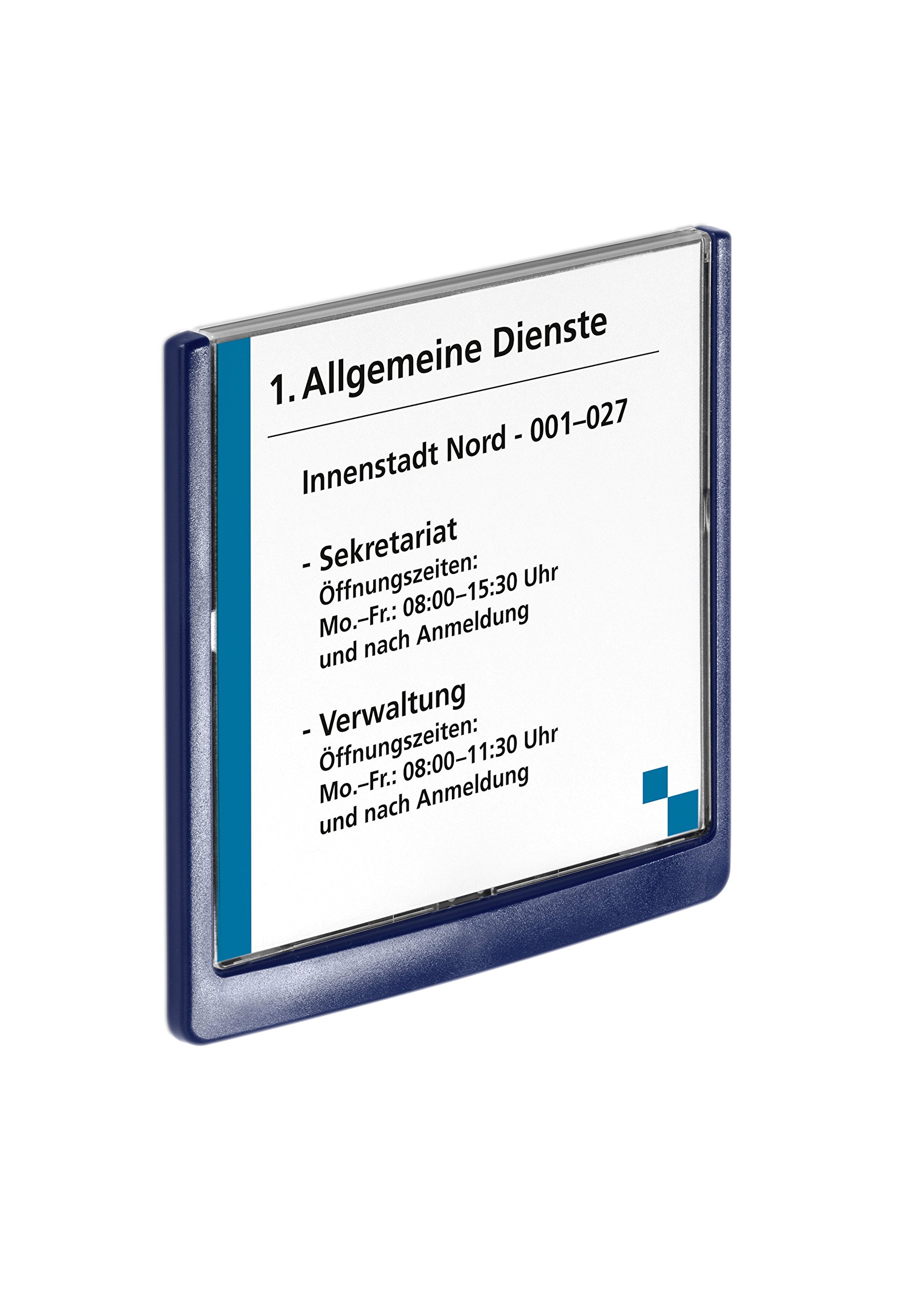 Durable Click Information Sign 149 x 148.5 mm Dark Blue | Door and Wall Sign | Includes Fittings | Ideal for Offices, Hotels, Public Buildings, etc.