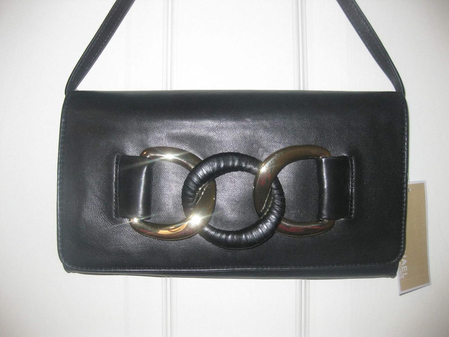 michael kors black clutch with gold chain