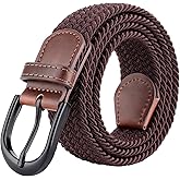Mile High Life | Braided Stretch Elastic Belts | Pin Oval Solid Black Belt Buckle | PU Loop End Tip Men/Women/Junior Belt
