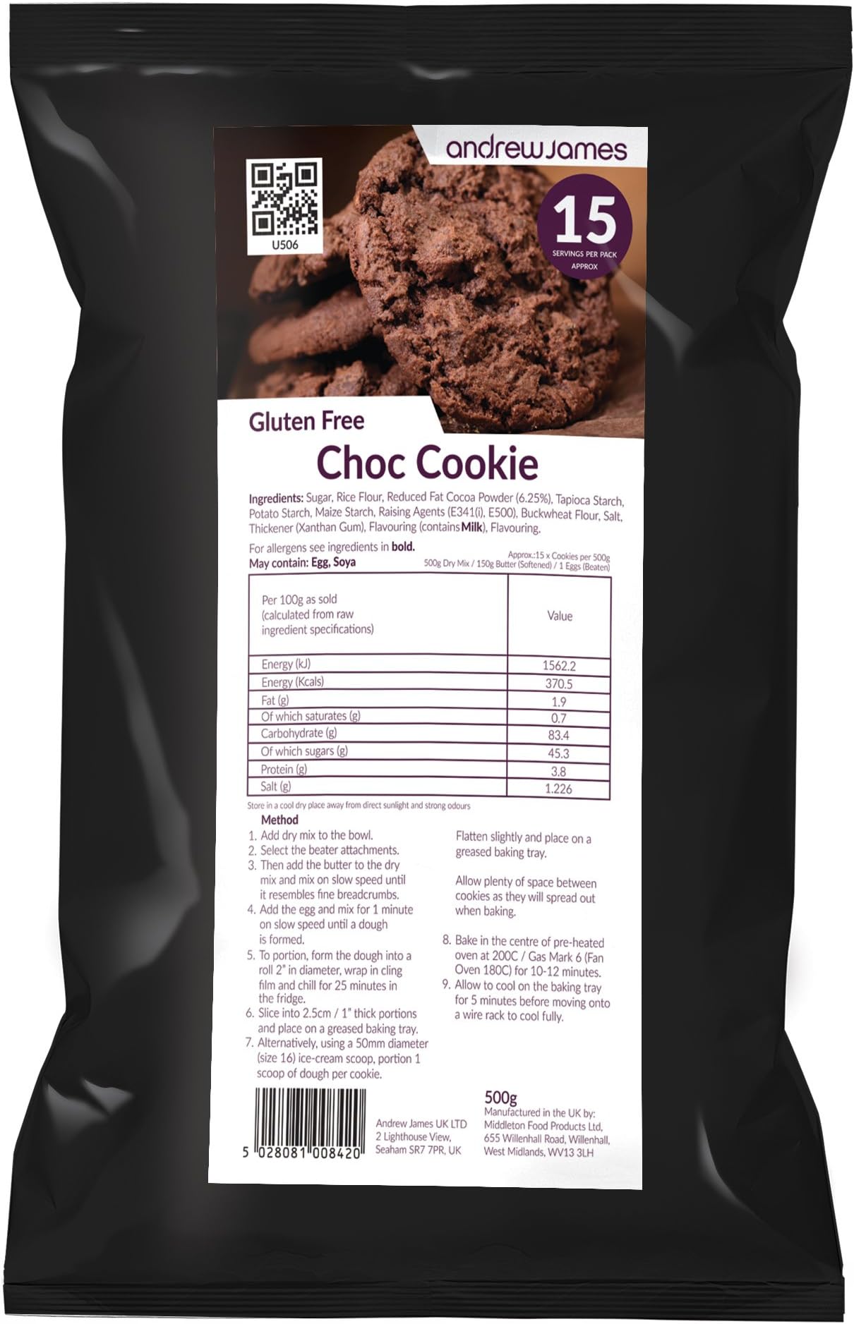 Andrew James Gluten Free Chocolate Brownie Mix for Home Baking | Basic Mix Can Also Be Used As A Base for Other Recipes | Just Add Butter & Eggs | Easy to Bake | 500g