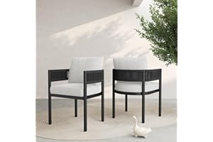 Grand patio Outdoor Dining Chair Set of 2, 2 Pieces Patio Dining Chairs, Metal Woven Wicker Fixed Patio Chairs with Grey Cushions for Backyard, Deck, Garden, Porch, Lawn and Poolside (Black)