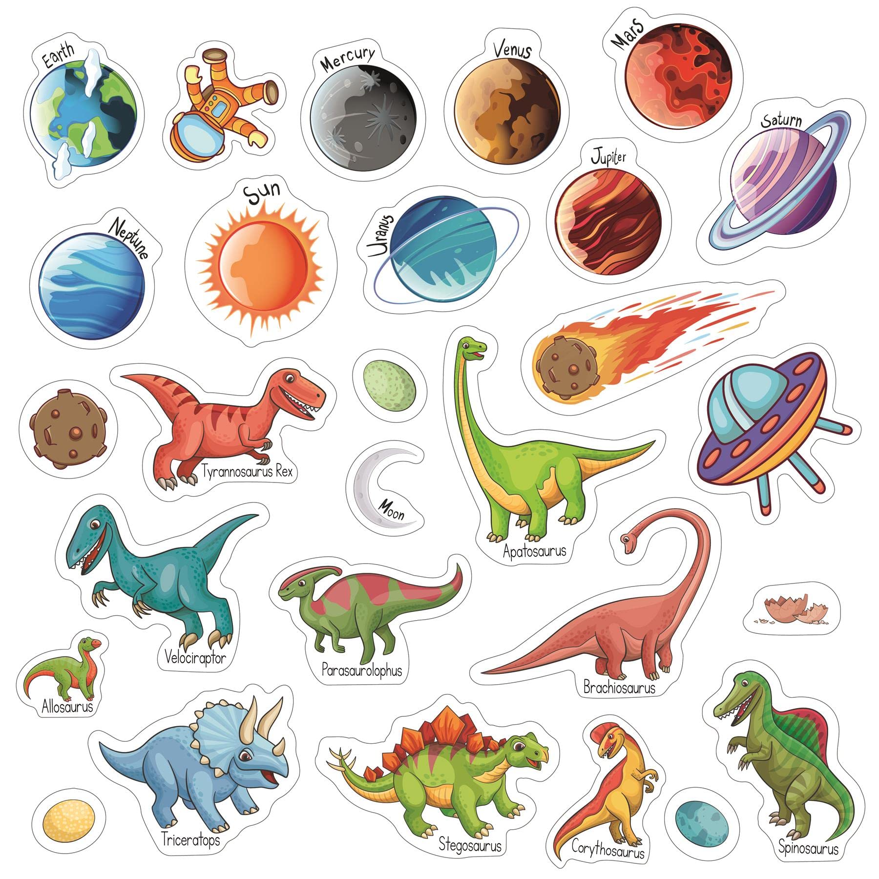 WALPLUS 28 PCS Window Thick Window Gel Clings Reusable Kids Dinosaurs and Solar System for Window Decoration Removable