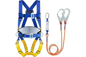 DIJJIG Universal Full Body Fall Protection Safety Harness with Dorsal D-Ring and Mating Buckle Legs，roofing harness construction harness ANSI/ASSP Compliant,internal Shock Absorbing landyard&Hook