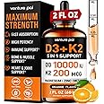 Venture Pal Vitamin D3 10000 iu Plus K2 (MK-7) 200 mcg Liquid Drops, Magnesium & Zinc MCT Oil | for Bone, Mood & Immune Health | High Absorption VIT K2 D3 Vitamin Supplement(Orange,2 Fl Oz)