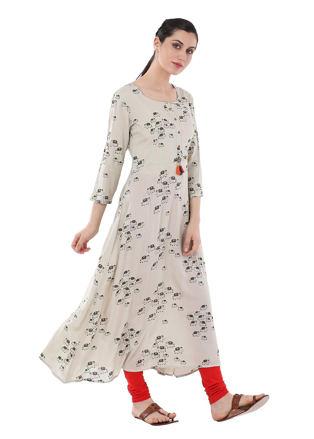 gulmohar jaipur women's a-line rayon kurti (brown)