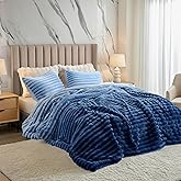 Regency Heights Cuddly Ribbed Fluffy Comforter Set King Size, Super-Soft Plush Fleece Bedding Set, Warm Fuzzy Comforter with Matching Shams, All-Season Cozy 3-Piece Bed Set, Blue Ombre