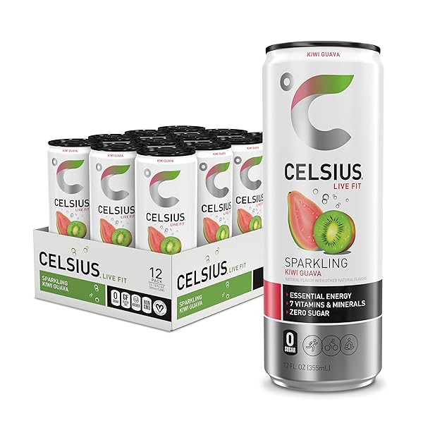 CELSIUS SPARKLING KIWI GUAVA, FUNCTIONAL ESSENTIAL ENERGY DRINK 12 FL OZ (PACK OF 12)