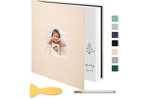 CHERRICH Self Adhesive Scrapbook Photo Album Large Pages Linen Scrap Book Holds 2x3 4x6 5x7 8x10 Photos for Wedding, Baby, Family, Graduation, Vacation Beige