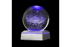 MAKEHOUSEHOLD 3D Solar System Crystal Ball,3.15" Science Astronomy Decor Gifts with led lamp Base,Solar System Model Decor Night Light Gift