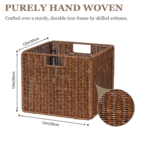 WICKER STORAGE BASKET – LARGE 12X12X10IN CUBE, WOVEN WICKER FOR SHELVES, PANTRY, KITCHEN & BATHROOM ORGANIZATION (BROWN)