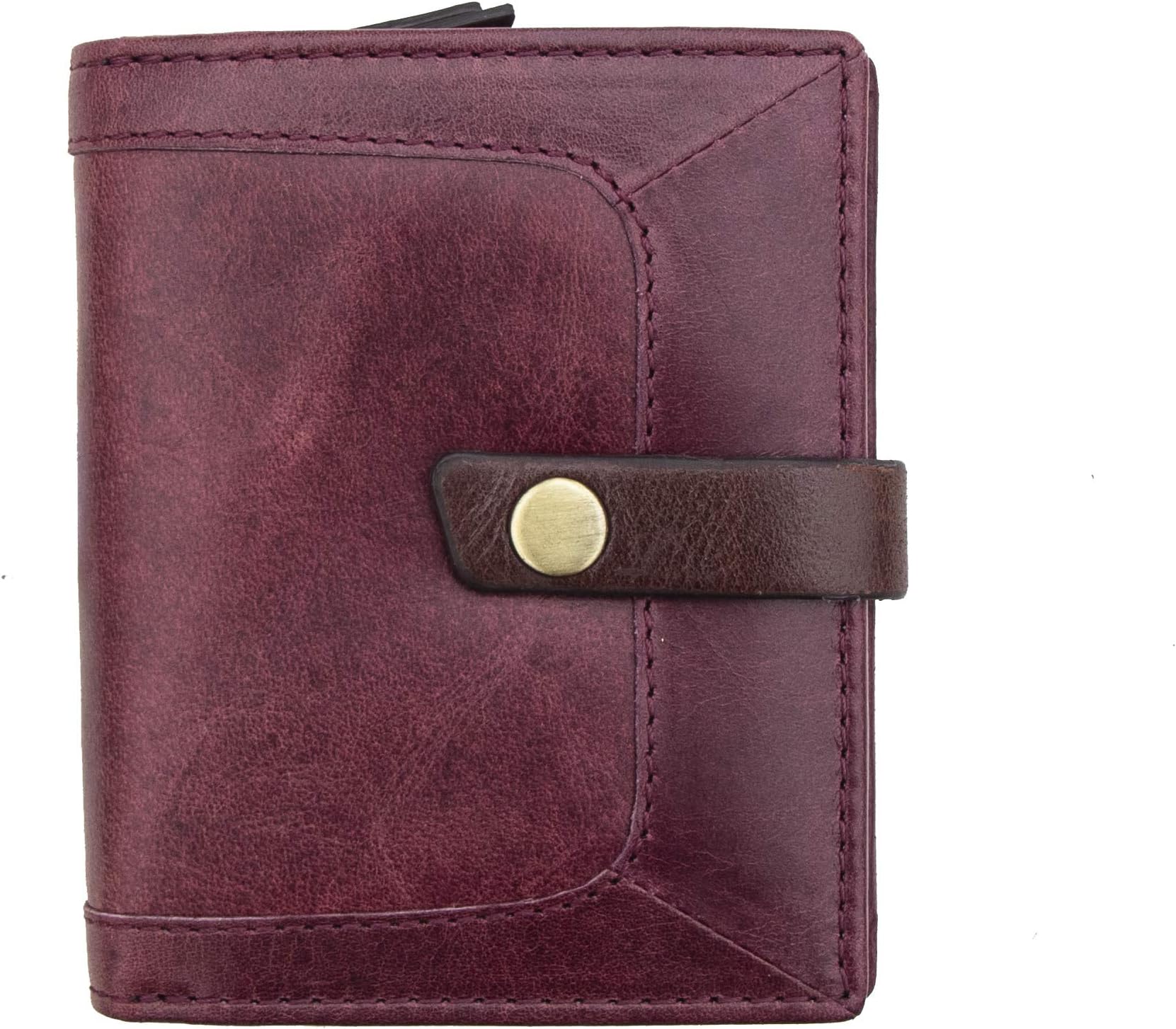 Small Burgundy Leather Trifold Purse - Women's Designer Wallet RFID Blocking