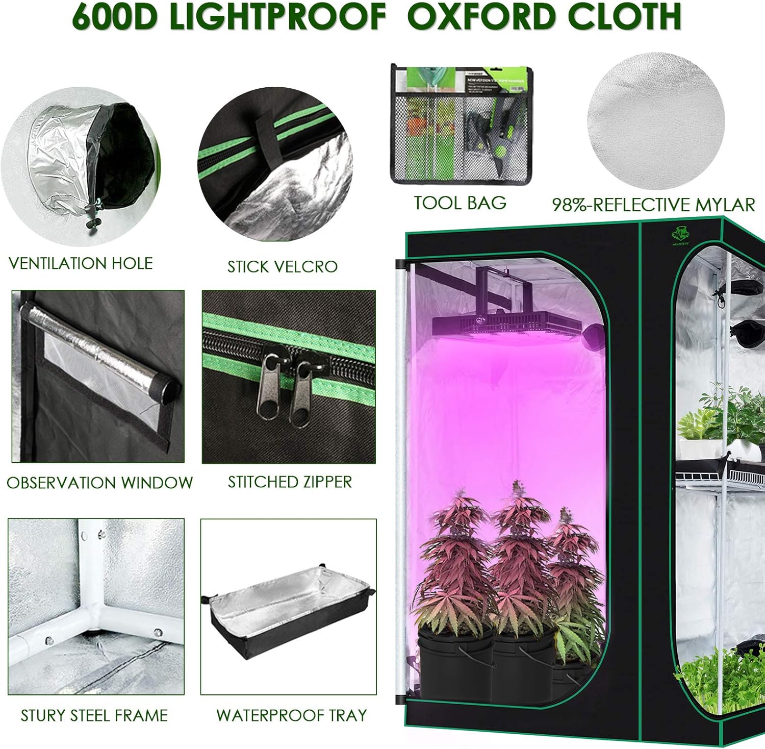 Indoor Inch 53 X 24 X 36 Tent Grow Hydroponic Mylar 1 In 2 Lovinouse Growing Flowers Vegetables For Kit Tent Grow Bag Tool Window Observation With System Growing Tents Come To
