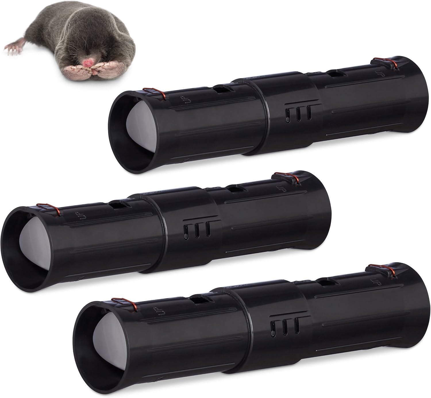 Relaxdays 3 x Catch and Release Live Mole Trap, 2Piece, Adjustable